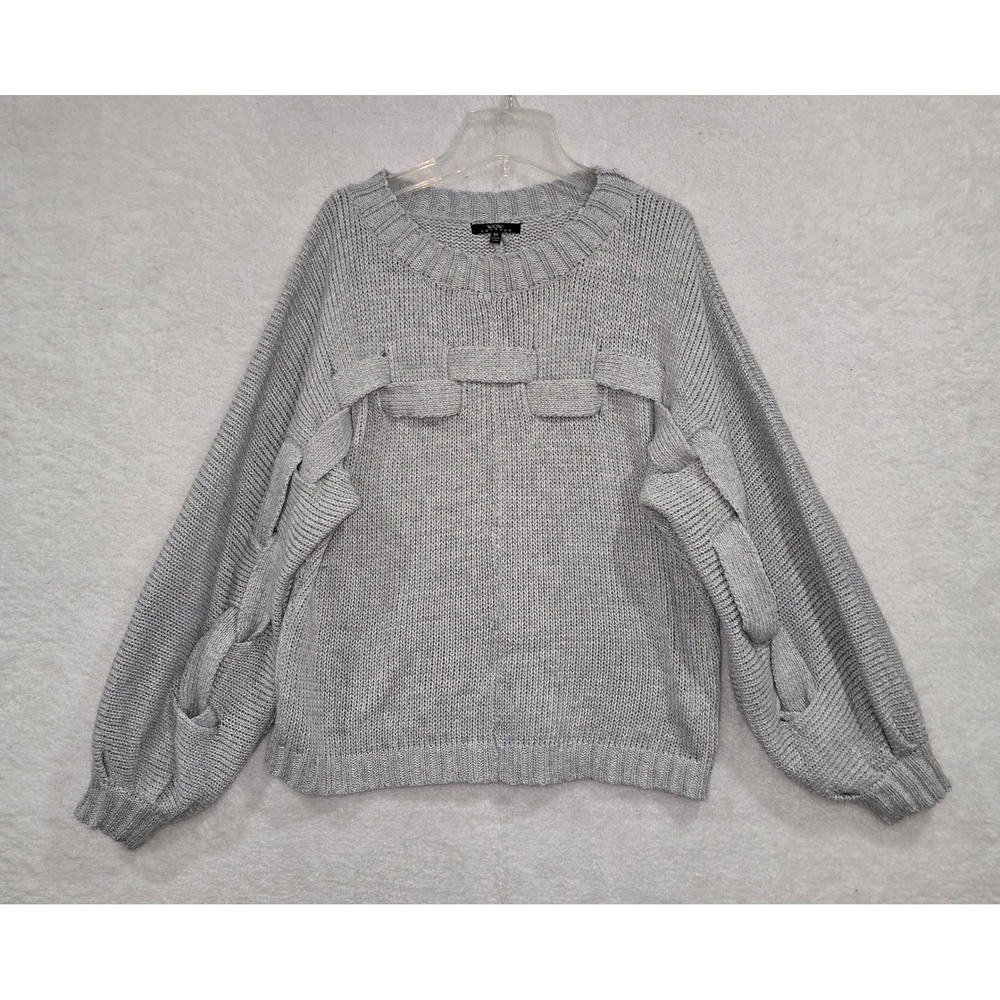 WOW Couture Grey Knit Sweater Ribbed Crew Neck Long Sleeve Relaxed Fit Women's M